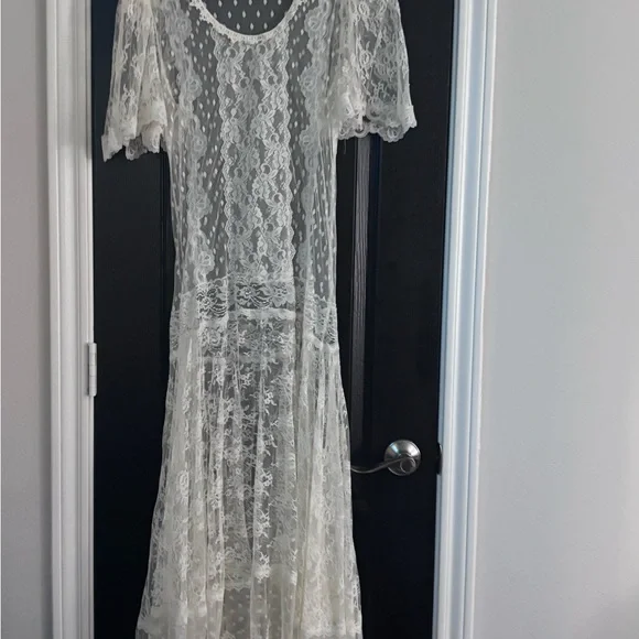 Anthropologie Ivory Lace Maxi Dress - Picture 2 of 3